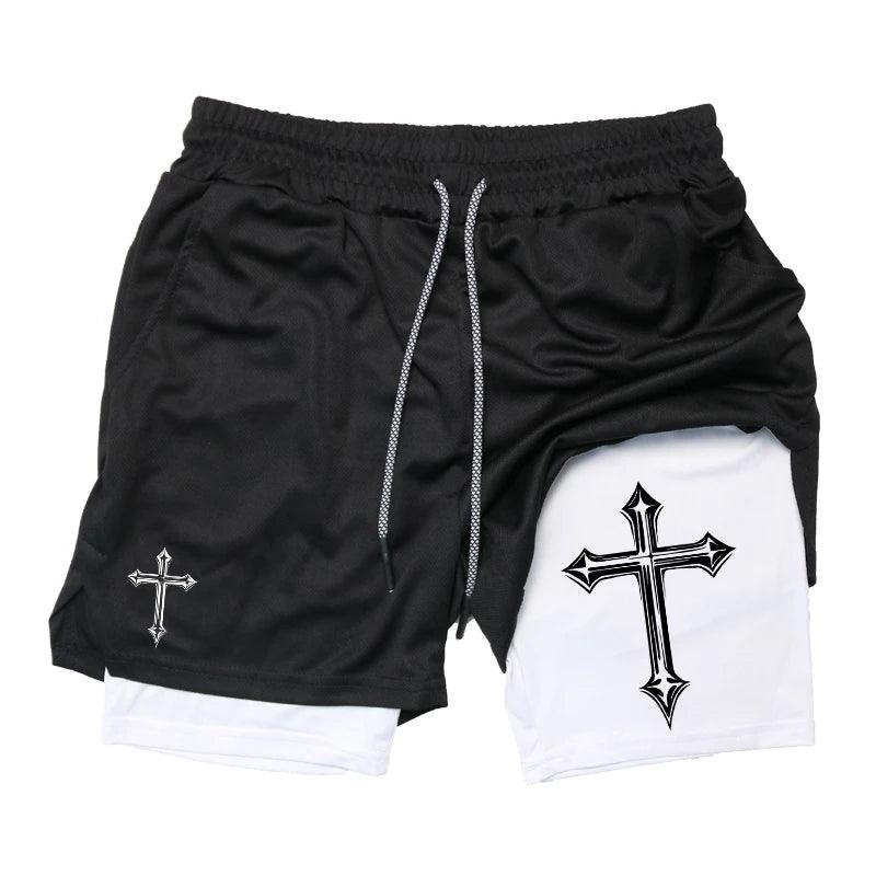 2-1 Compression Shorts with Cross - Crowned Kingdom Collection