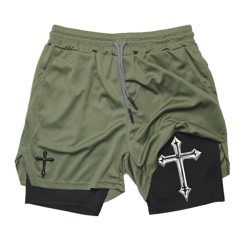 2-1 Compression Shorts with Cross - Crowned Kingdom Collection