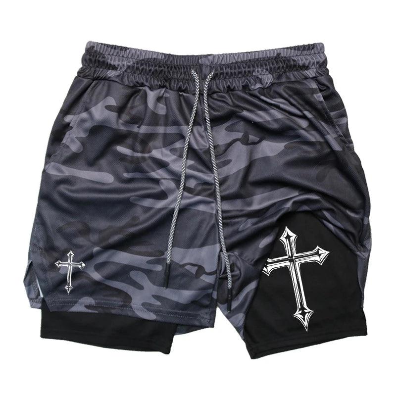 2-1 Compression Shorts with Cross - Crowned Kingdom Collection