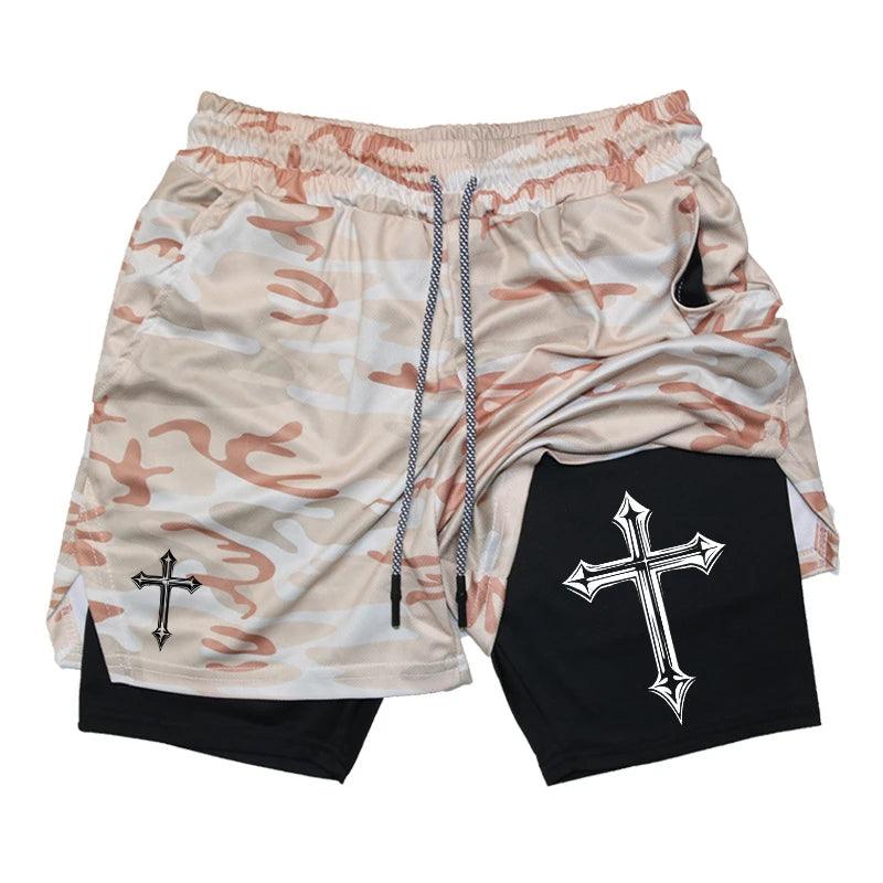 2-1 Compression Shorts with Cross - Crowned Kingdom Collection