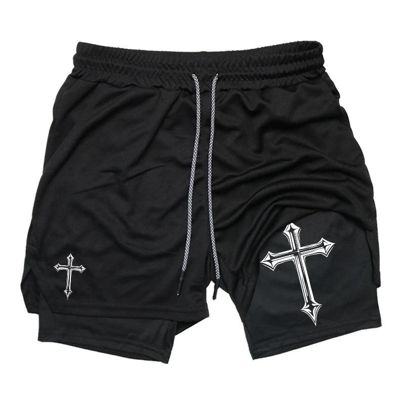 2-1 Compression Shorts with Cross - Crowned Kingdom Collection